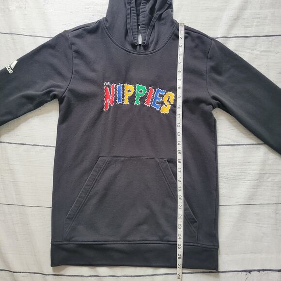 Adidas x Nippies Size S Collaboration Hoodie Black Graphic Logo Pullover Unisex - Picture 4 of 9